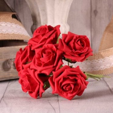 Foam Rose Bunch Red 7cm