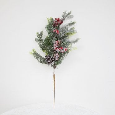 Frosted Christmas Foliage and Red Berry Pick