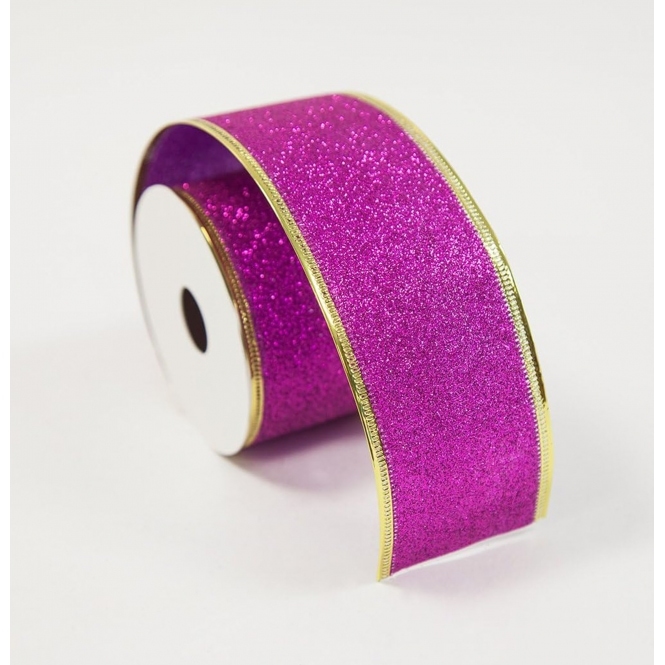 Glitter Xmas Ribbon 50mm x 5yds Pink