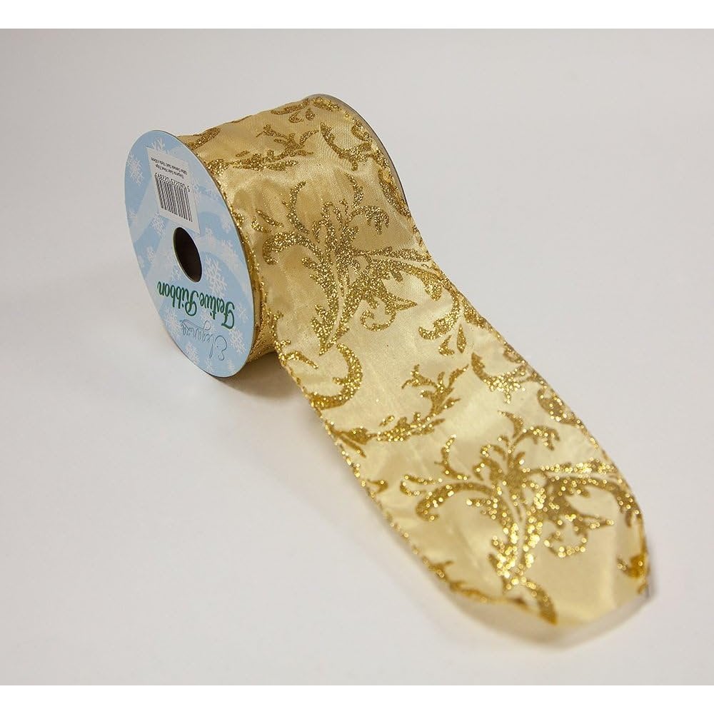 Gold Designer Ribbon Gold Damask Design Ribbon 63mm x10yds - Event Decor & Charger Plates ...