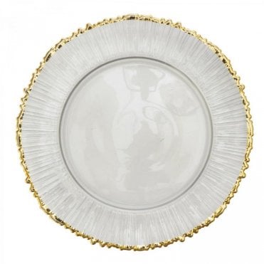 Gold Rimmed Dandelion Glass Charger Plate