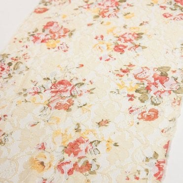 Lace Table Runner Vintage Rose Print