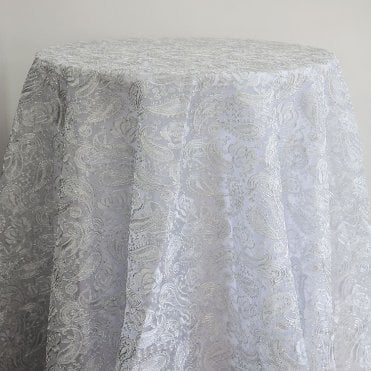 Luxe Paisley Embroidered Overlay Silver