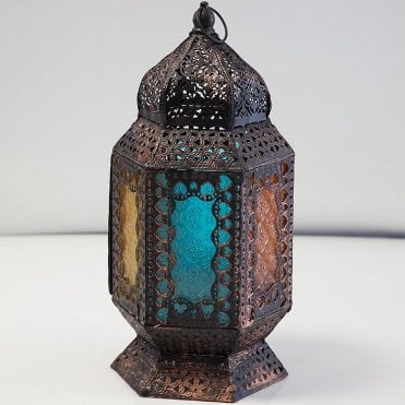 Moroccan Lantern With Colored Glass Hexagon Jt88753A