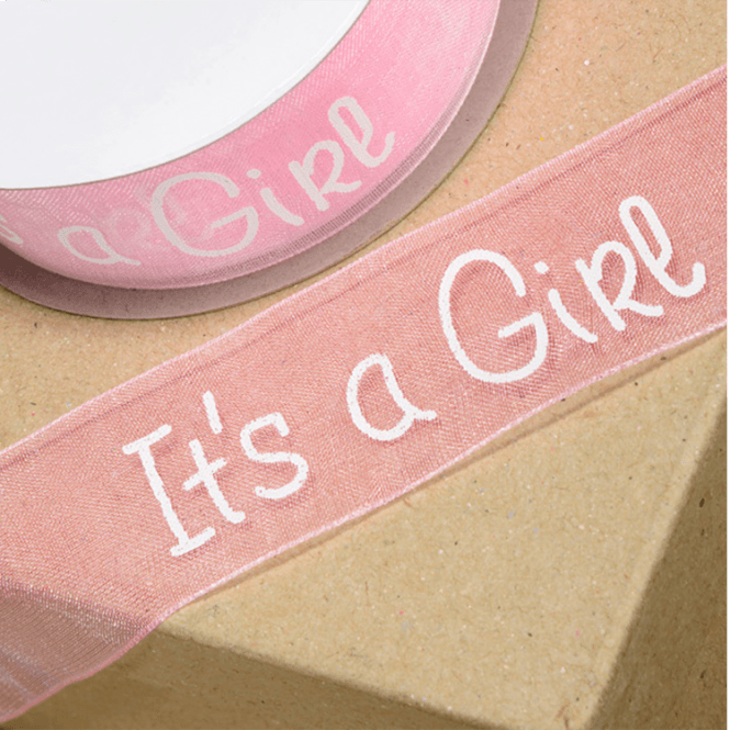 Organza Ribbon 'It's A Girl' 25mm x 25m