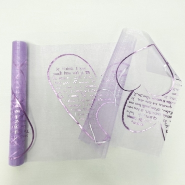 Organza Roll with Heart Love Message 30cm x 5m Lavender