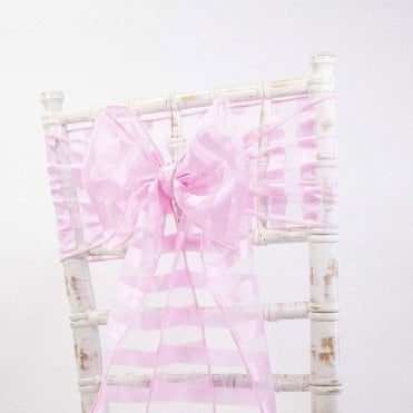 Organza Sash Vertical Stripe Pink