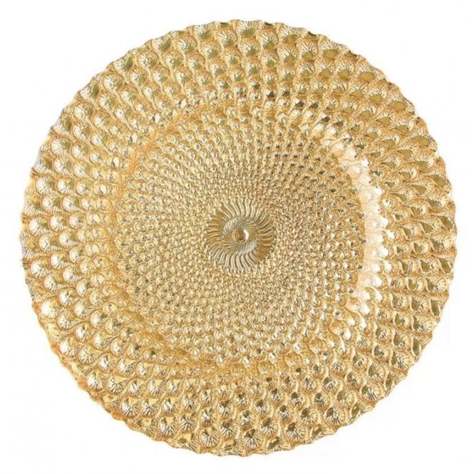 Peacock Glass Charger Plate Gold