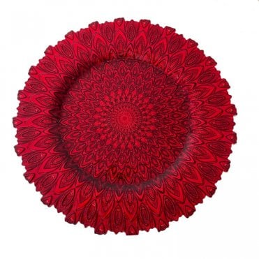 Peacock Glass Charger Plate Red