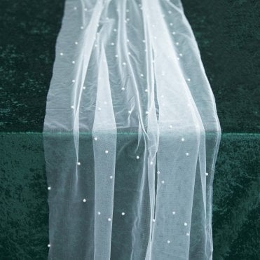 Pearl Mesh Tulle Table Runner White
