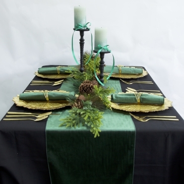 Plain Luxury Velour Table Runner Forest Green