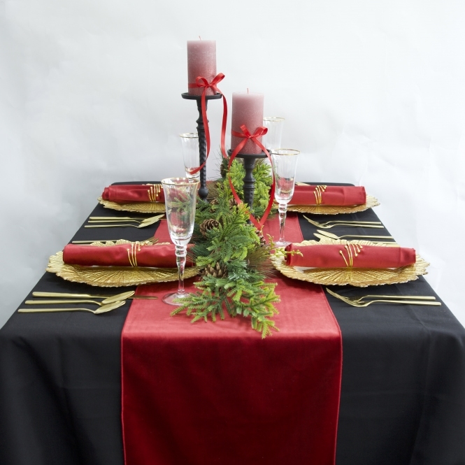 Plain Luxury Velour Table Runner Red