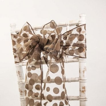 Polka Dot Flock Organza Sash Chocolate - Pack of 100