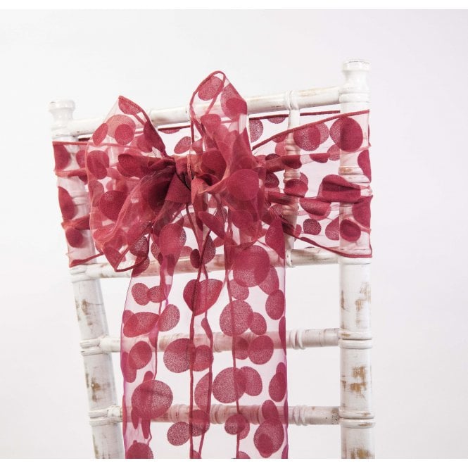 Polka Dot Flock Organza Sash Garnet - Pack of 100