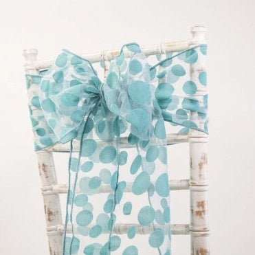Polka Dot Flock Organza Sash Pool Blue - Pack of 100