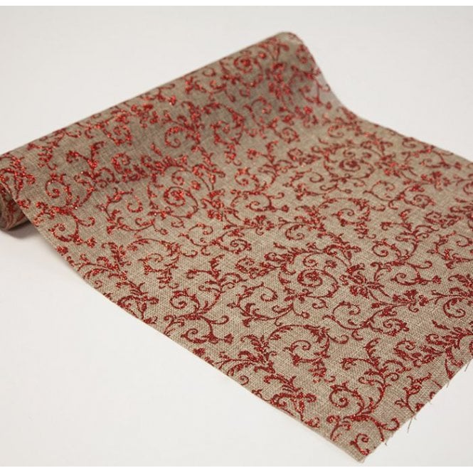 Red Glitter Swirls Hessian Roll 36cmx5yds
