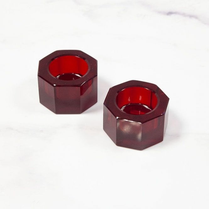Red Hexagon Crystal Candle Holder Set Of 2 CCH15092R