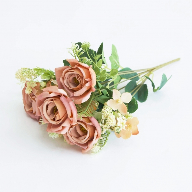 Rose Bush Burnt Orange Small 7 Stem
