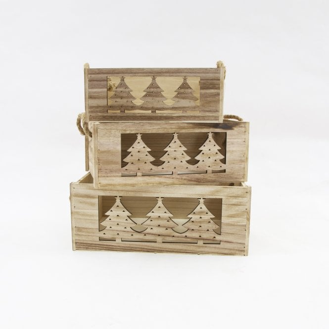 Rustic Xmas Tree Crates Set of 3