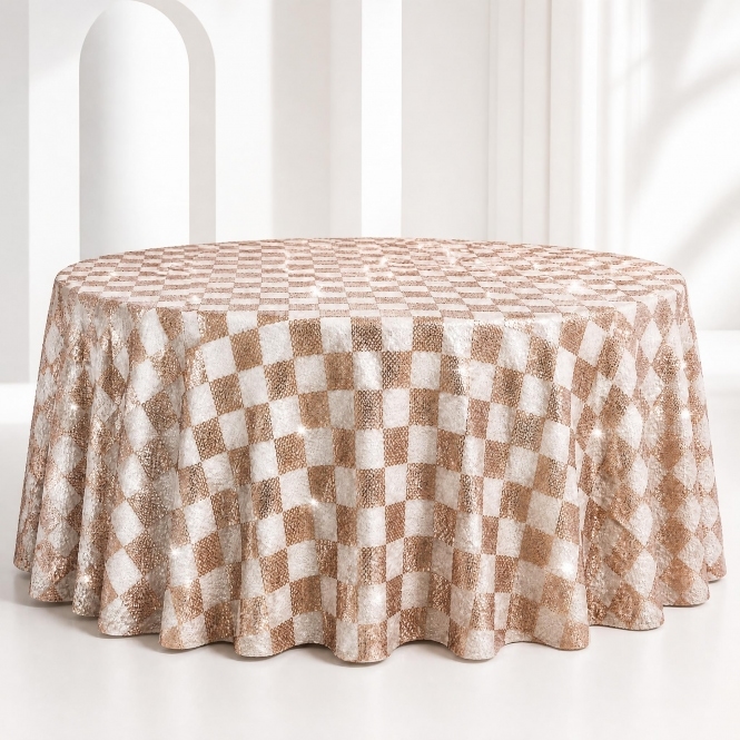 Sequin 132 Tablecloth Glitz Champagne Check