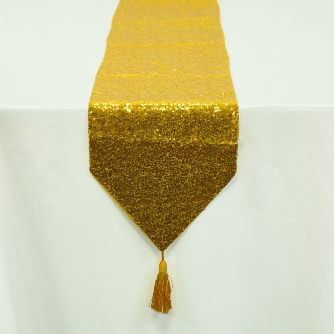 Sequin Table Runner Tassel Gold 30x250cm