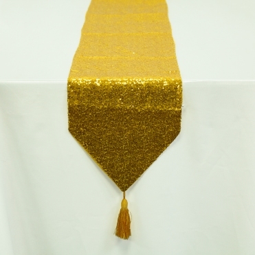 Sequin Table Runner Tassel Gold 30x250cm