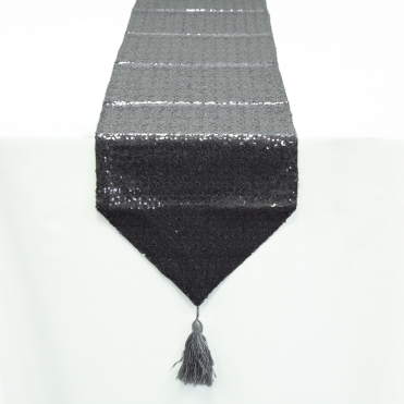 Sequin Table Runner Tassel Silver 30x250cm