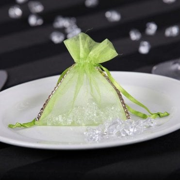 Sheer Organza Favour Bag With Diamante Ribbon Lime Pack of 100