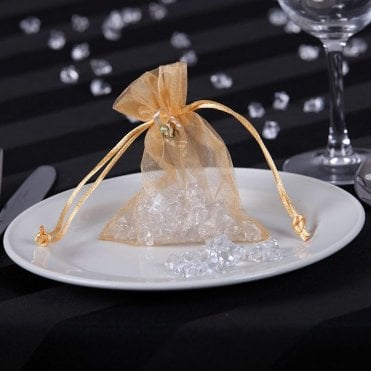 Sheer Organza Favour Bags With Rose Bud Gold Pack of 10