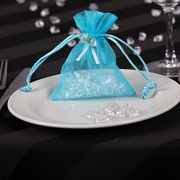 Sheer Organza favour Bags With Rose Bud Light Blue Pack of 10