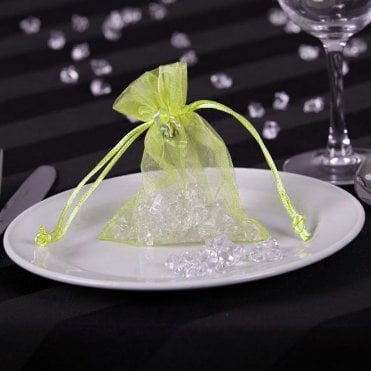 Sheer Organza favour Bags With Rose Bud Lime Pack of 10