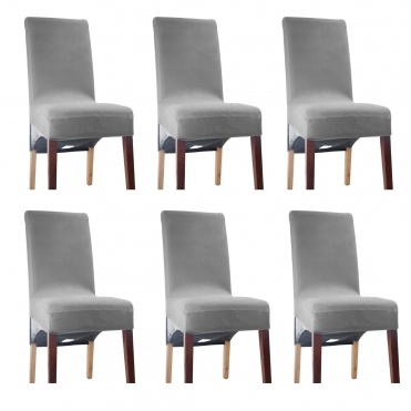 Suede Dining Chaircover Short Grey - Pack of 6