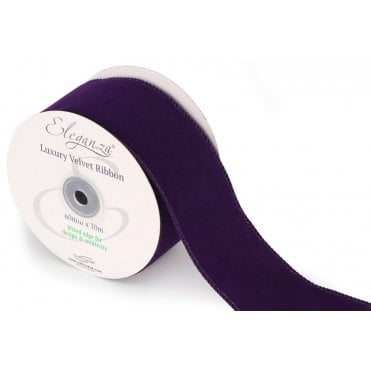 Velvet Ribbon with Wired Edge Purple 60mm x 9.1m