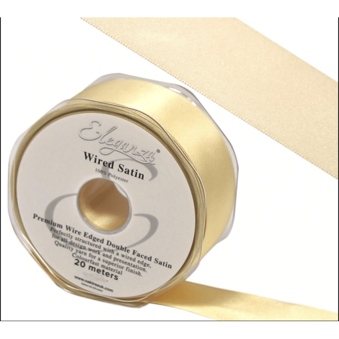 Wired Edge Satin Ribbon 38mm X 20M Buttermilk