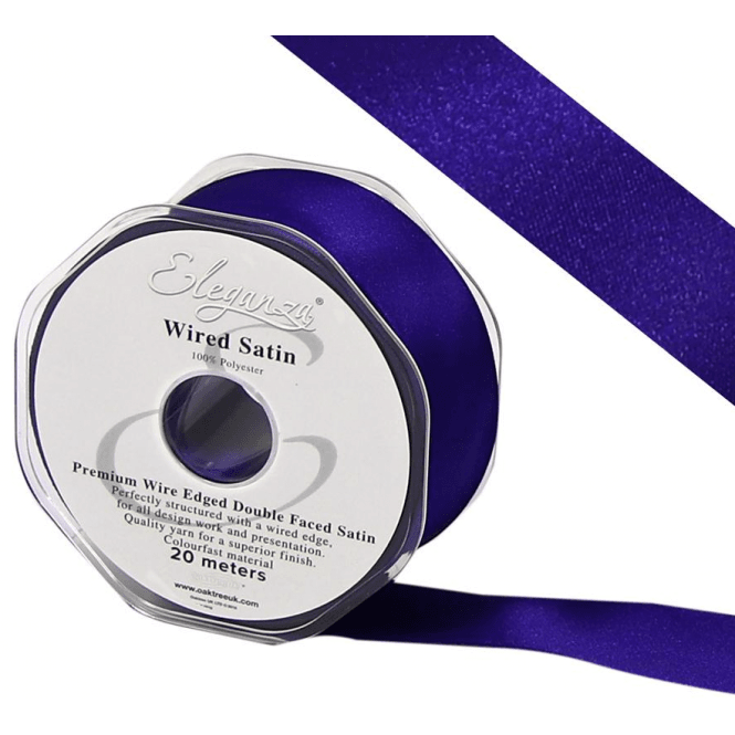 Wired Edge Satin Ribbon 38mm X 20M Purple