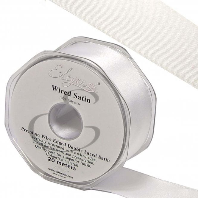 Wired Edge Satin Ribbon 38mm x 20m White