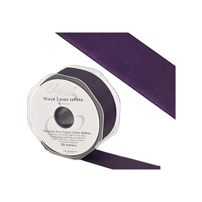 Wired Edge Taffeta Ribbon 38mm x 20m Grape