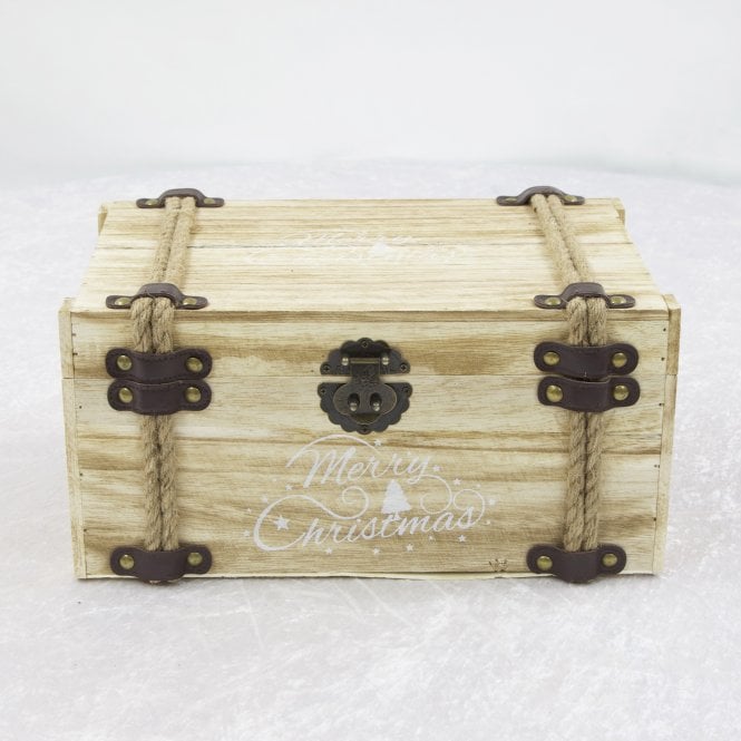 Wooden Merry Xmas Box Chest Natural