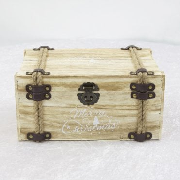 Wooden Merry Xmas Box Chest Natural