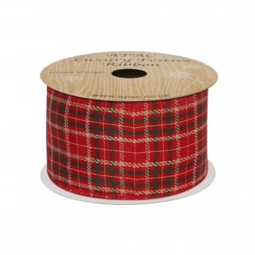Xmas Checked Plaid Ribbon Wire Edge