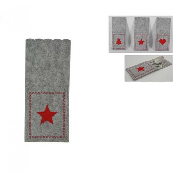 Xmas Felt Cutlery Holder Grey/Red Pack Of 6
