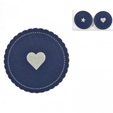 Xmas Felt Round Place Mats Navy/Silver Pack Of 6