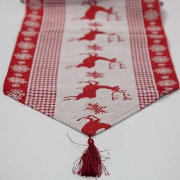 Xmas Linen Reindeer Table Runner With Tassel