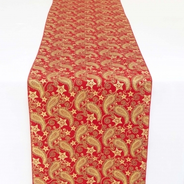 Xmas Paisley Table Runner Red