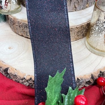 Xmas Ribbon Black With Red Sparkle