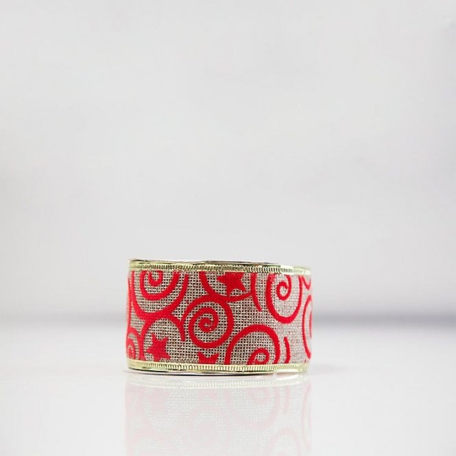 Xmas Ribbon Flock Design Natural/Red D5