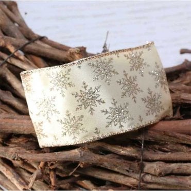 Xmas Ribbon Gold Glitter Snowflakes