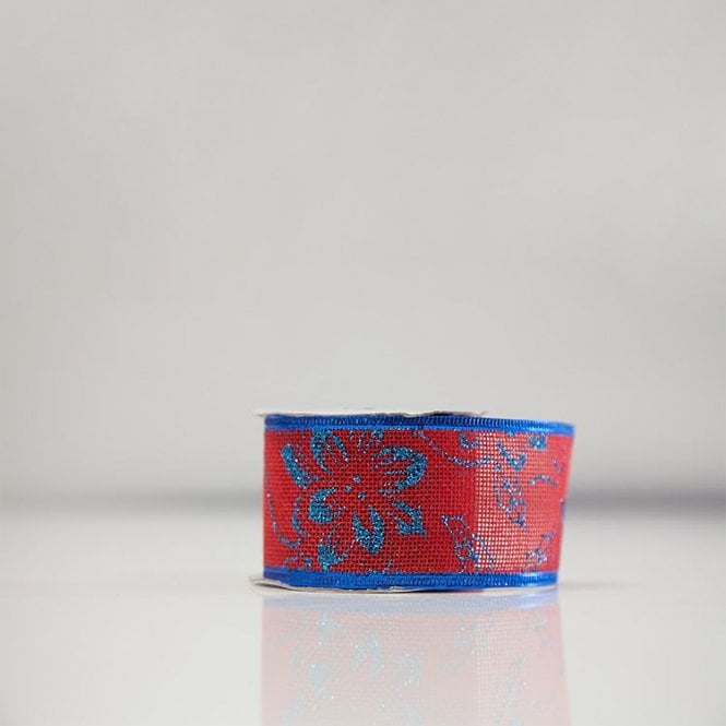 Xmas Ribbon Hessian Red/Blue A4