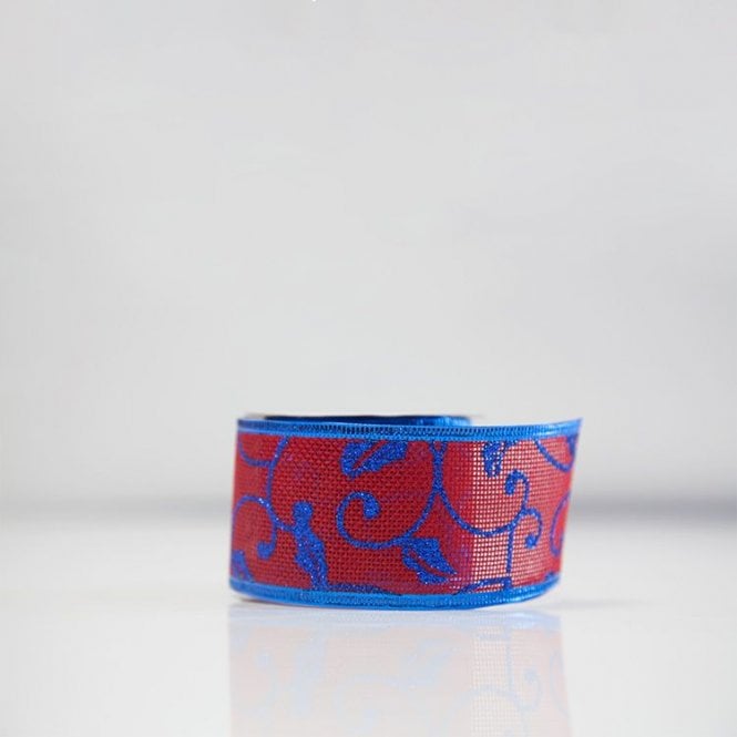 Xmas Ribbon Hessian Red/Blue A5