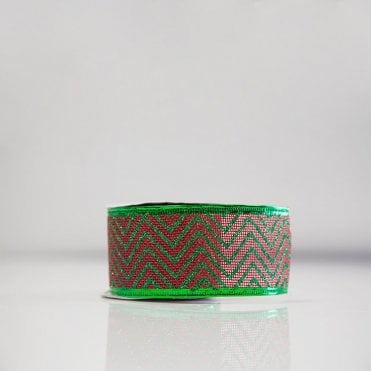 Xmas Ribbon Hessian Red/Green Chevron A6